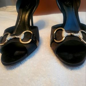 GUCCI Black Satin Horsebit D'Orsay Heels Pumps Shoes Ladies Size 8.5 8 1/2